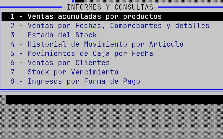 PEVENTAS, menú de informes y consultas